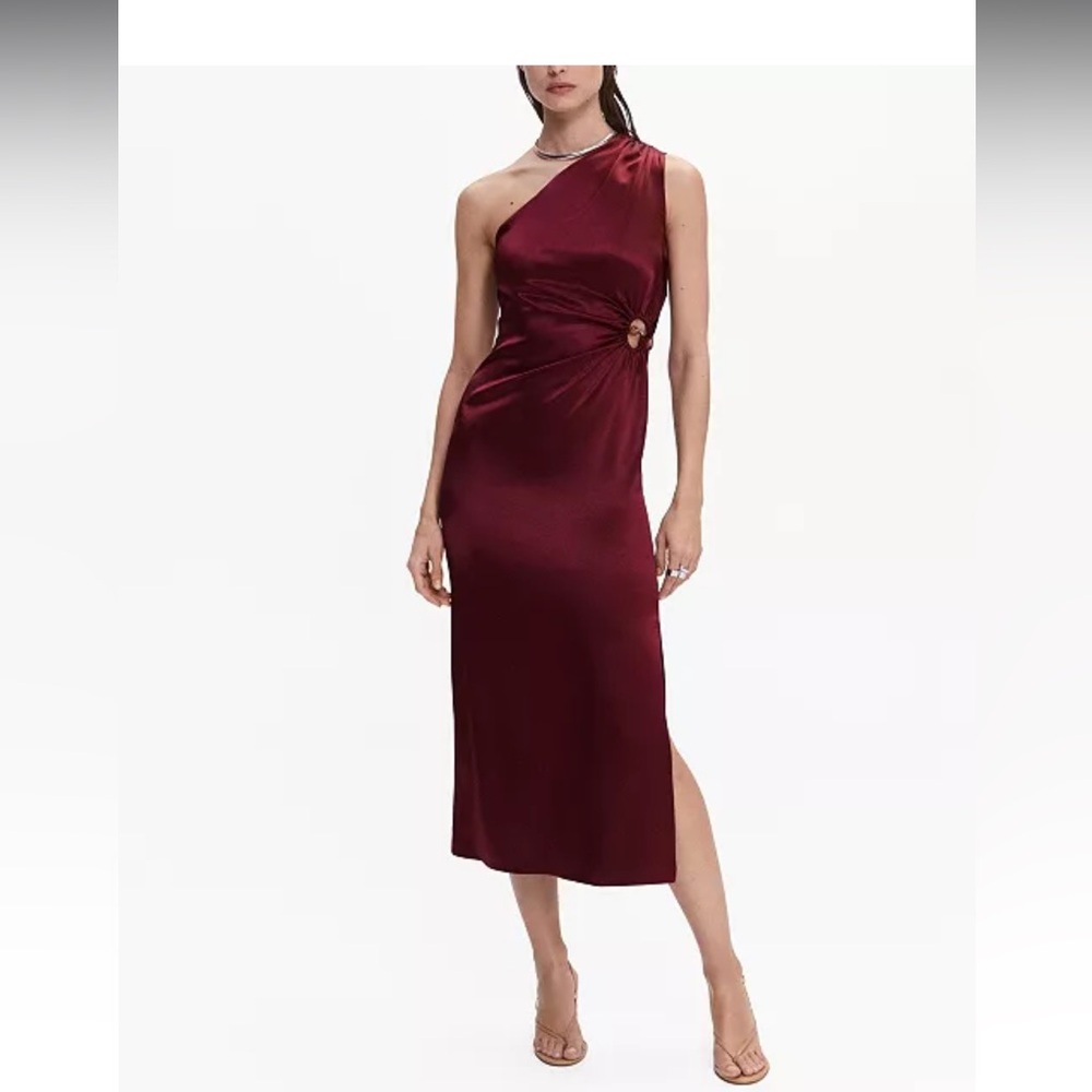 Asymmetric Red Satin Midi Dress